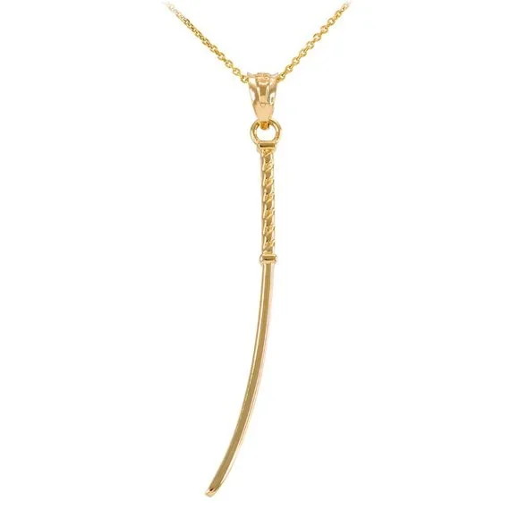 14K Solid Gold Katana Japanese Samurai Sword Martial Arts Pendant Long